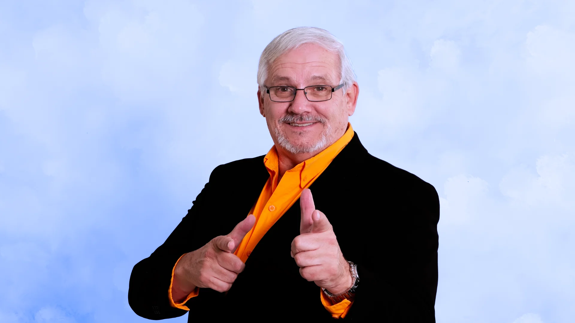 Tony StCyr pointing at camera